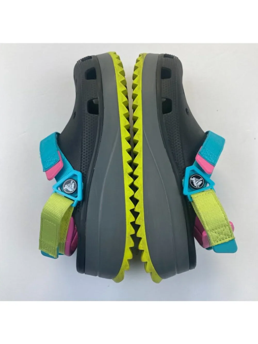 Crocs Classic Hiker Clog Black Unisex Womens 10  Men 8  Shoes Neon Straps JIBIT